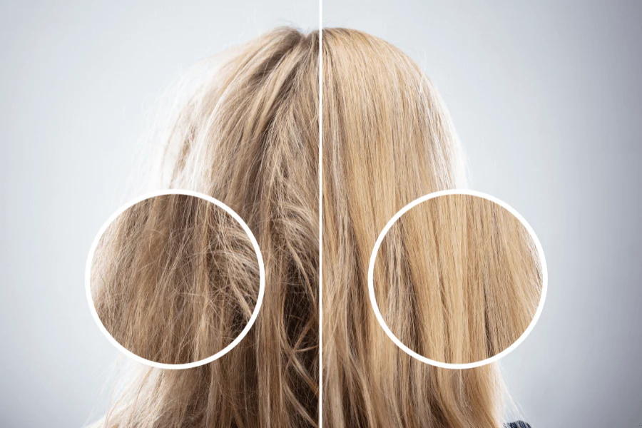 damaged hair vs repaired hair
